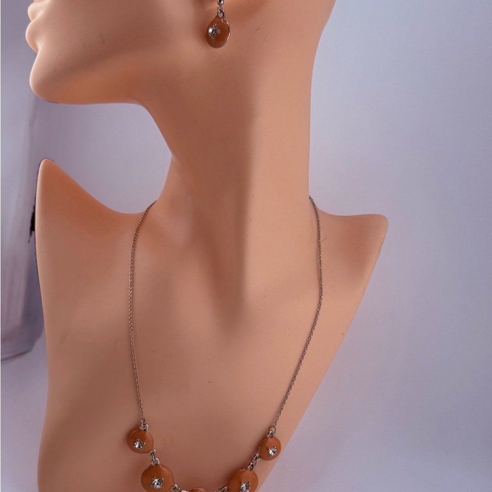 Vintage Kim Roger’s Orange Matching Necklace & Earring Set NEW - Picture 7 of 17